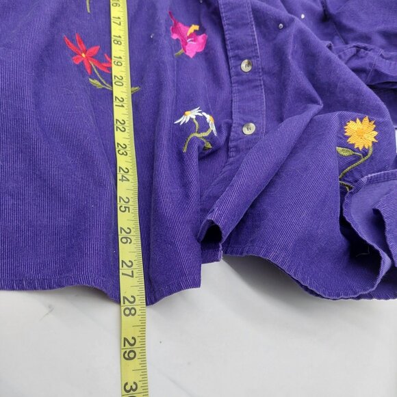 Quacker Factory Womens Corduroy Shirt Size 1X Purple Embroidered Floral - Picture 5 of 9
